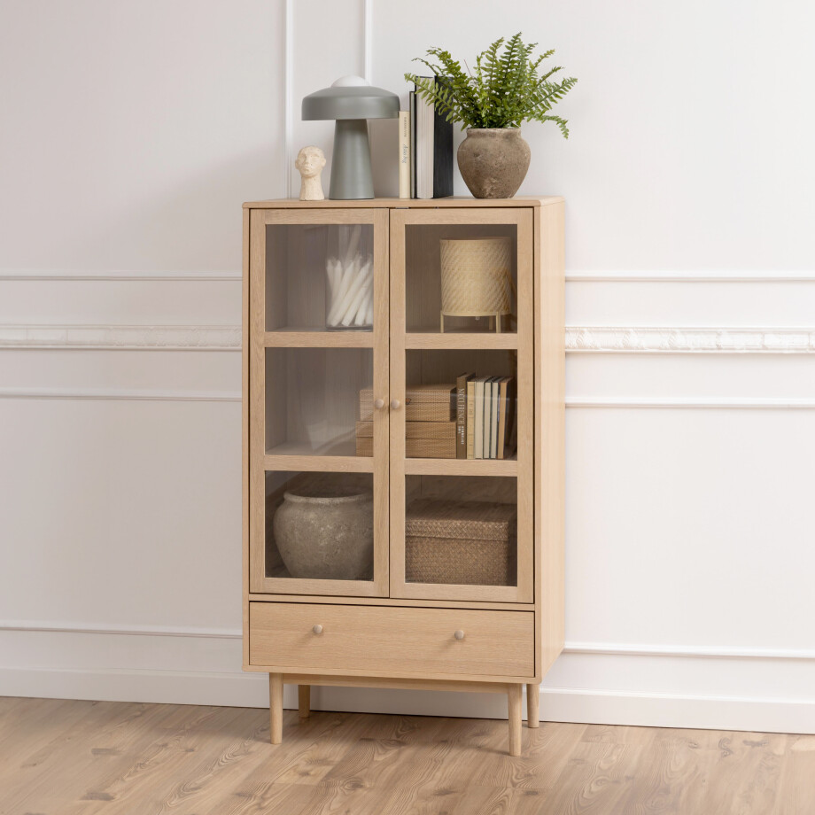 Bendt Vitrinekast 'Ove' Eiken Whitewash, 145 x 80cm afbeelding 1