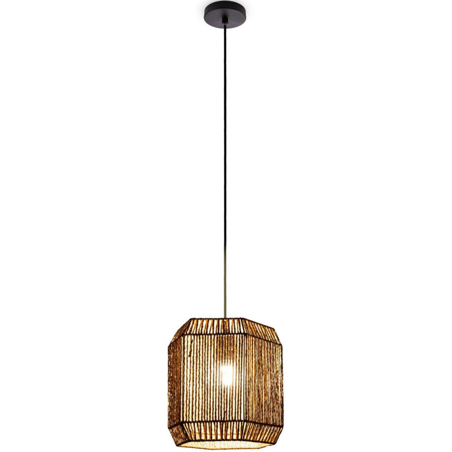 Paco Home Hanglamp Hugo Pepe Woonkamer eetkamer rattan look Boho kap papier zeshoekig afbeelding 1