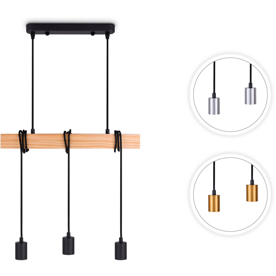 Paco Home Hanglamp Sina LED pendellamp hanglamp woonkamer eetkamer vintage hout 3x E27 afbeelding 1