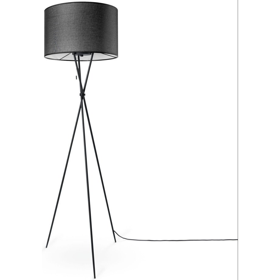 Paco Home Staande lamp KATE CANVAS UNI COLOR Woonkamer driepoot stoffen lampenkap vloerlamp textiel kap E27 afbeelding 1