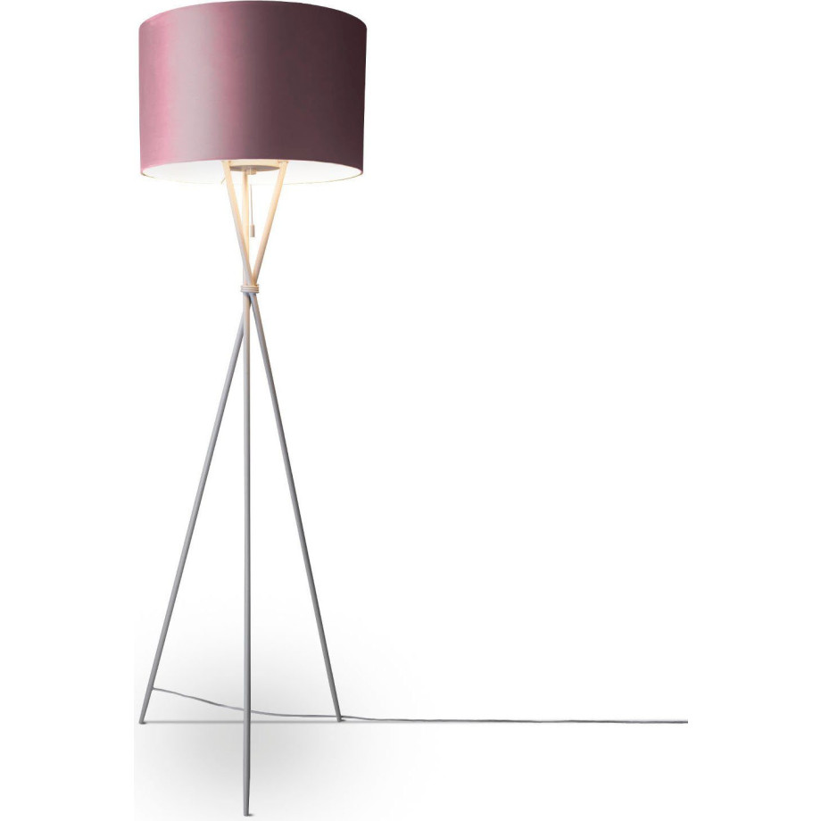 Paco Home Staande lamp Kate uni kleur Woonkamer driepoot vloerlamp velours hoogte 177,5cm filigraan E27 afbeelding 1