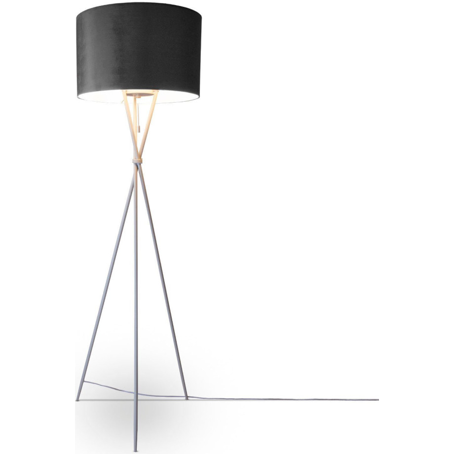 Paco Home Staande lamp Kate uni kleur Woonkamer driepoot vloerlamp velours hoogte 177,5cm filigraan E27 afbeelding 1