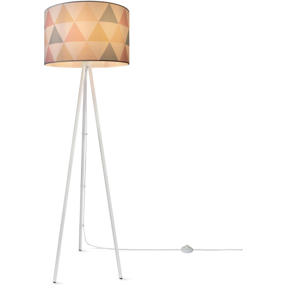 Paco Home Staande lamp Trina Delta Vloerlamp leeslamp stoffen lampenkap driehoek rond E27 textiel kleurig afbeelding 1