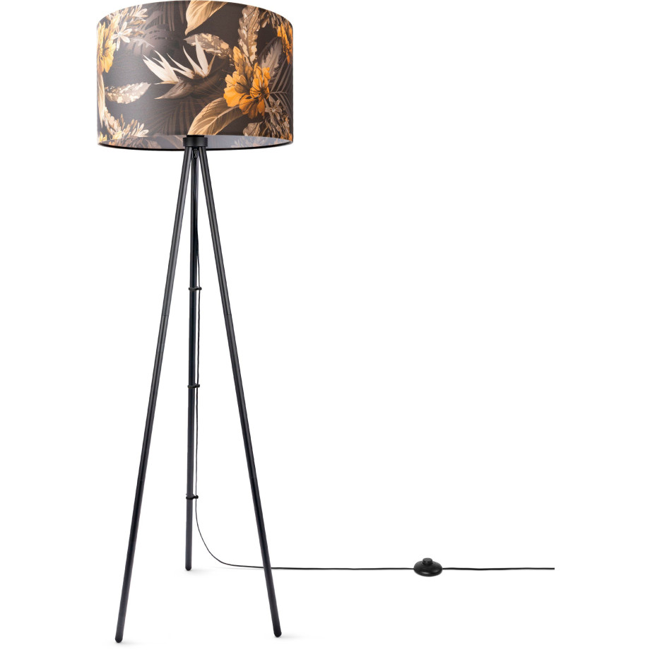 Paco Home Staande lamp Trina Flower Vloerlamp driepoot statief stoffen kap rond bloemen bloemig modern afbeelding 1