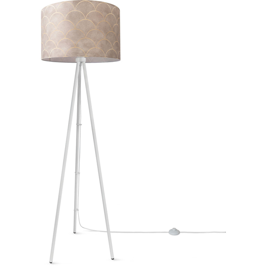 Paco Home Staande lamp Trina Pillar Statief vloerlamp woonkamer driepoot lamp met stoffen kap retro afbeelding 1