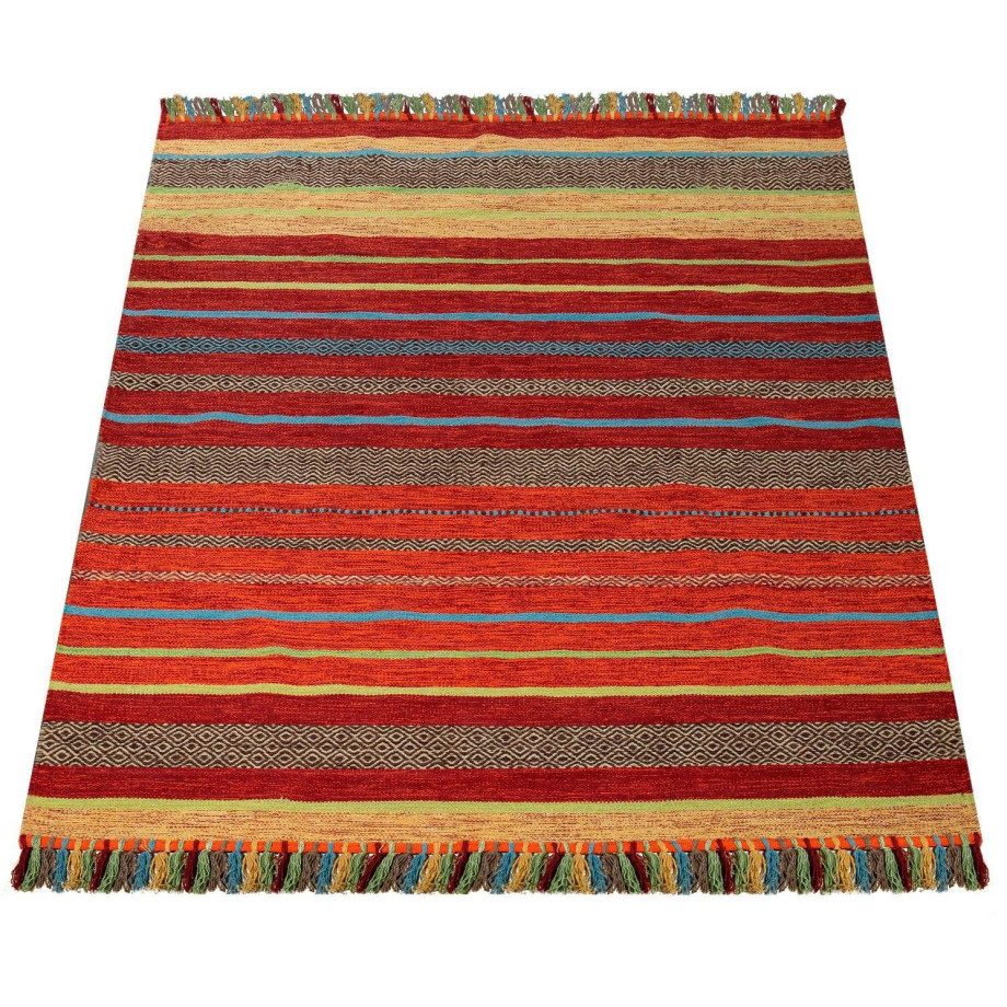 Paco Home Vloerkleed Kilim 213 met de hand geweven tweezijdig te gebruiken kleed, puur katoen, gestreept, woonkamer afbeelding 1