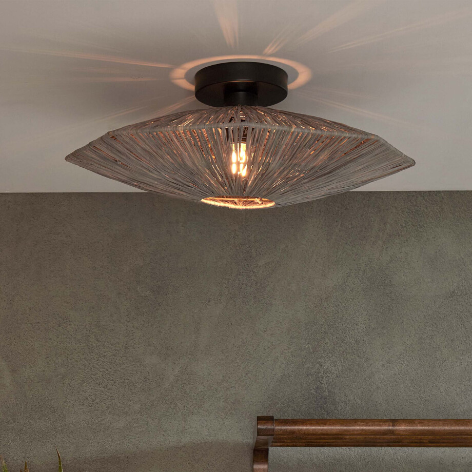 GOOD&MOJO Plafondlamp 'Panama' Raffia, 45cm, kleur Grijs afbeelding 1