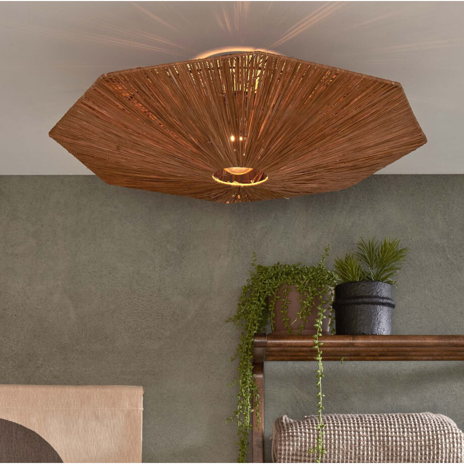 GOOD&MOJO Plafondlamp 'Panama' Raffia, 65cm, kleur Bruin afbeelding 1