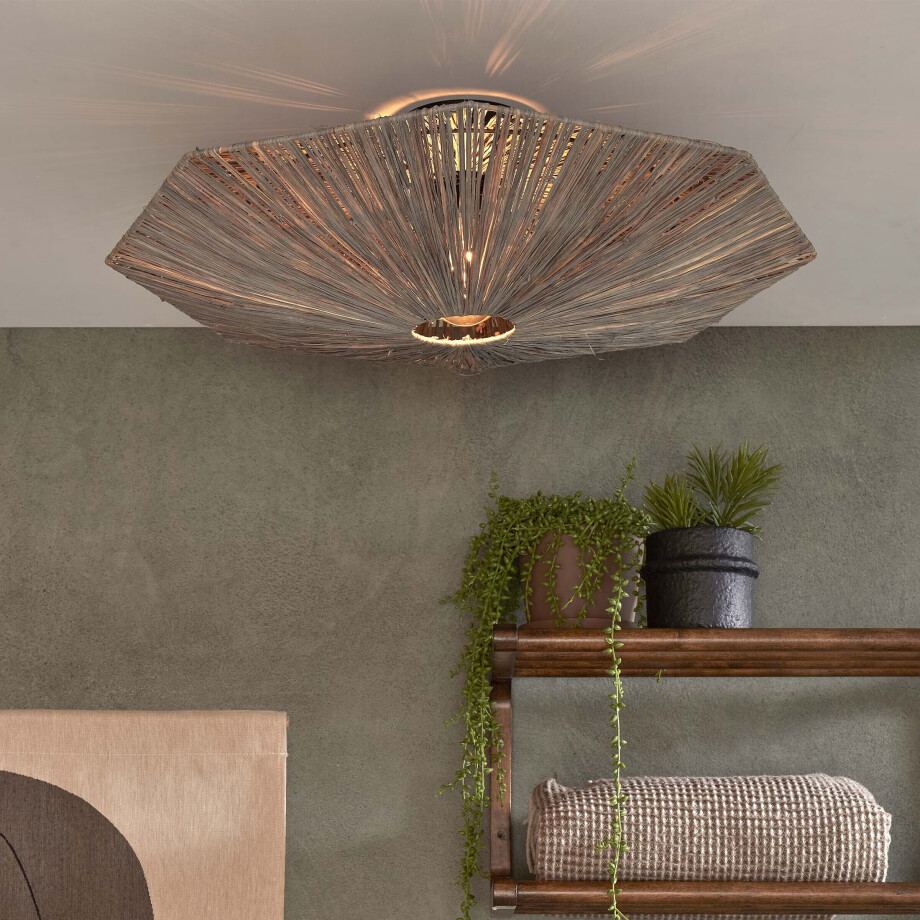 GOOD&MOJO Plafondlamp 'Panama' Raffia, 65cm, kleur Grijs GOOD&MOJO Plafondlamp 'Panama' Raffia, 65cm, kleur Grijs afbeelding 1