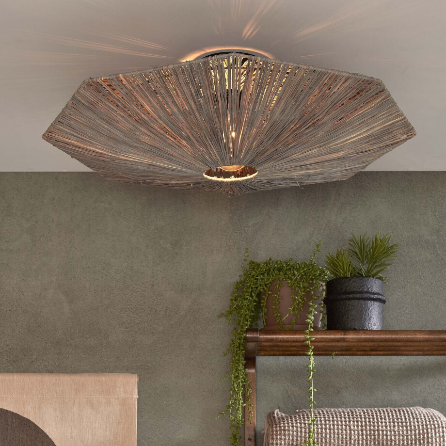 GOOD&MOJO Plafondlamp 'Panama' Raffia, 65cm, kleur Grijs afbeelding 1