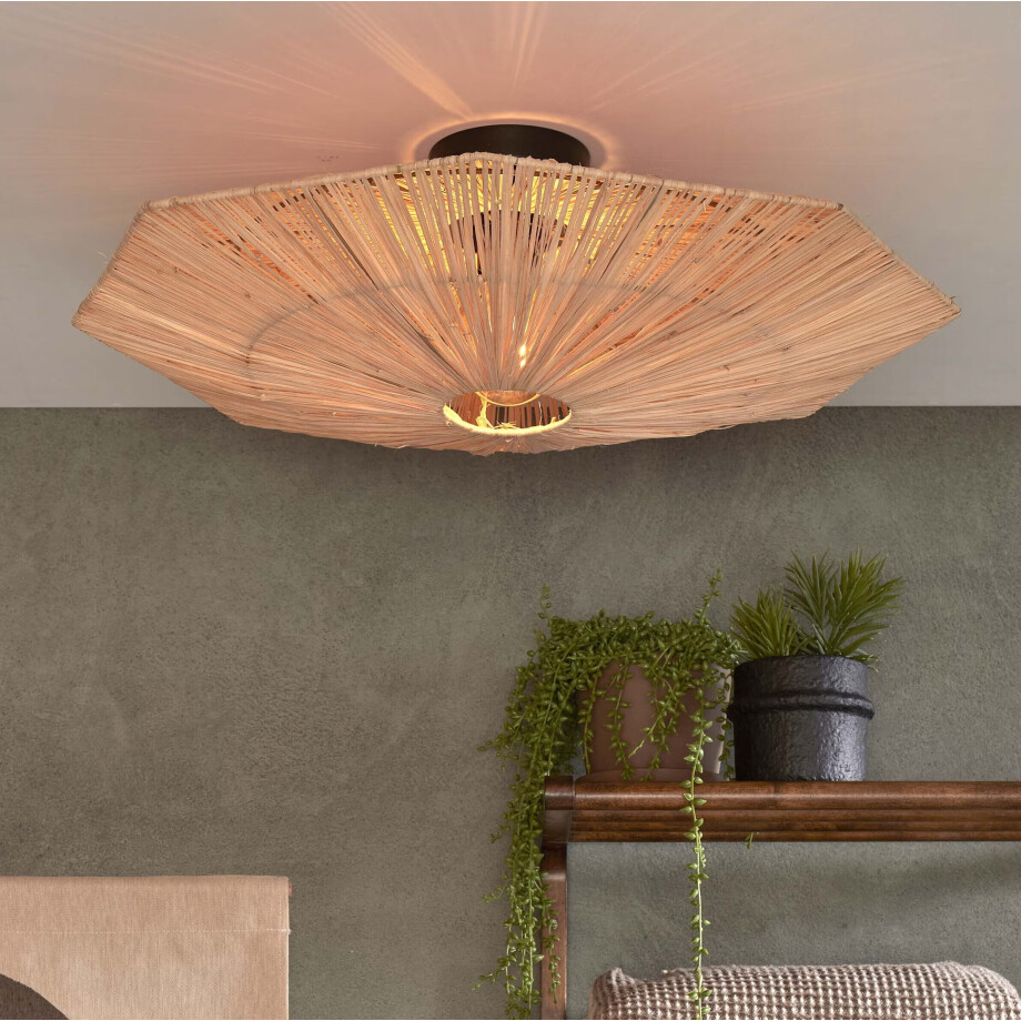 GOOD&MOJO Plafondlamp 'Panama' Raffia, 65cm, kleur Naturel afbeelding 1