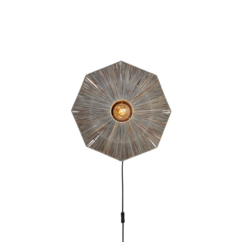 GOOD&MOJO Wandlamp 'Panama' Raffia, 45cm, kleur Grijs GOOD&MOJO Wandlamp 'Panama' Raffia, 45cm, kleur Grijs afbeelding 1