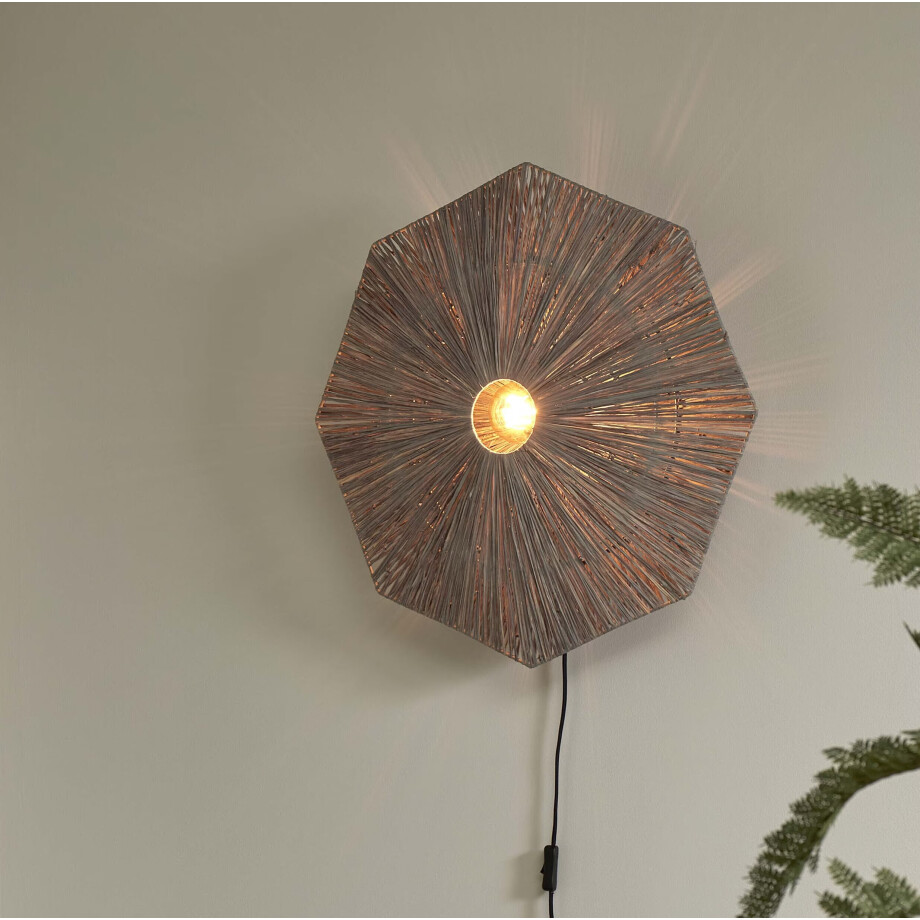 GOOD&MOJO Wandlamp 'Panama' Raffia, 65cm, kleur Grijs GOOD&MOJO Wandlamp 'Panama' Raffia, 65cm, kleur Grijs afbeelding 1