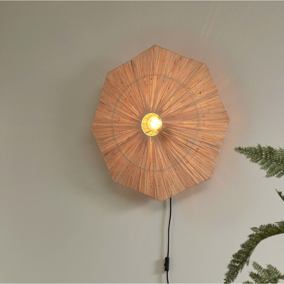 GOOD&MOJO Wandlamp 'Panama' Raffia, 65cm, kleur Naturel GOOD&MOJO Wandlamp 'Panama' Raffia, 65cm, kleur Naturel afbeelding 1