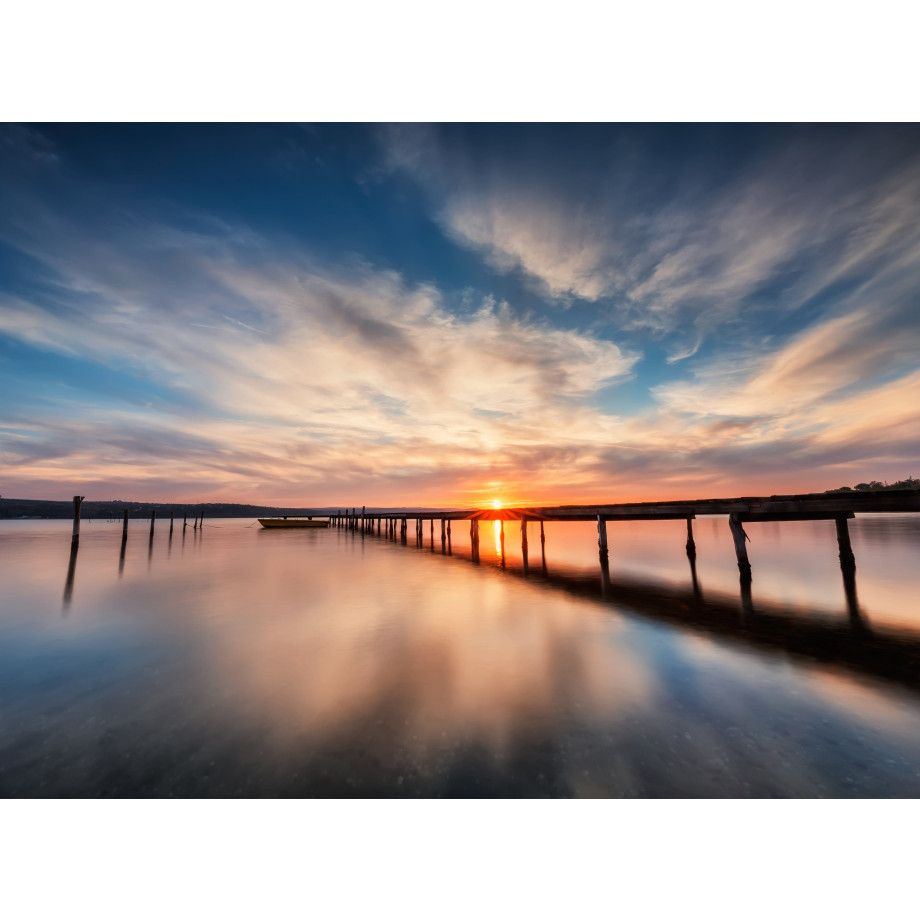 Papermoon Fotobehang Lake Sunset Wooden pier afbeelding 1