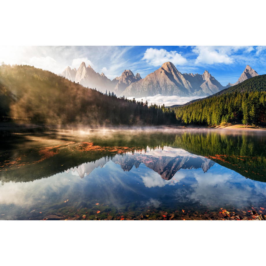 Papermoon Fotobehang Mountain Lake Autumn Fog afbeelding 1