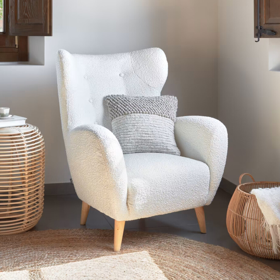 Kave Home Fauteuil 'Patio' Bouclé, kleur Wit Kave Home Fauteuil 'Patio' Bouclé, kleur Wit afbeelding 1