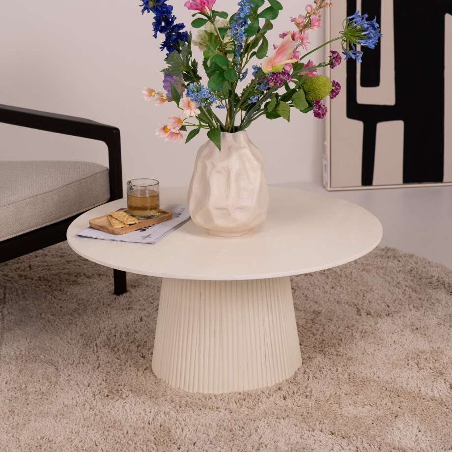 Sohome Ronde Salontafel 'Puck' Mangohout, 80cm, kleur Ivoor afbeelding 