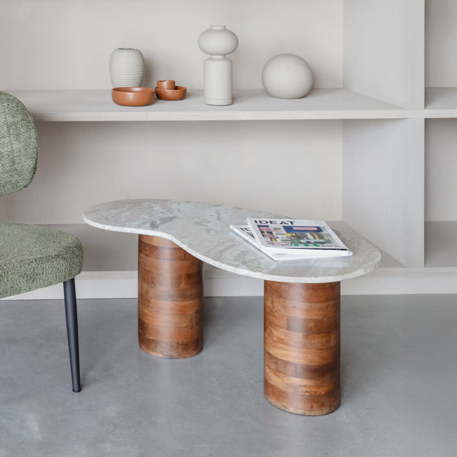 ZILT Organische Salontafel 'Patty' Marmer en mangohout, 86 x 48cm afbeelding 