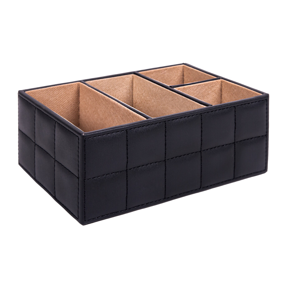 QUVIO Bureau organizer - 4 vakken - PU Leer - Zwart afbeelding 1