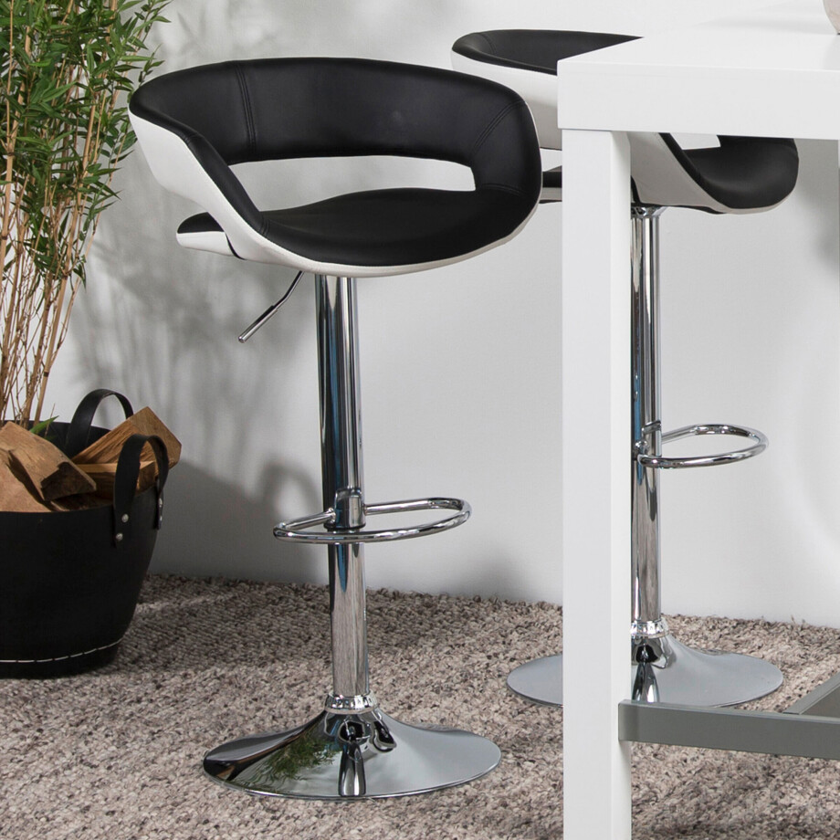 Bendt Barkruk 'Pia' PU-leder, kleur zwart / wit Bendt Barkruk 'Pia' PU-leder, kleur zwart / wit afbeelding 1