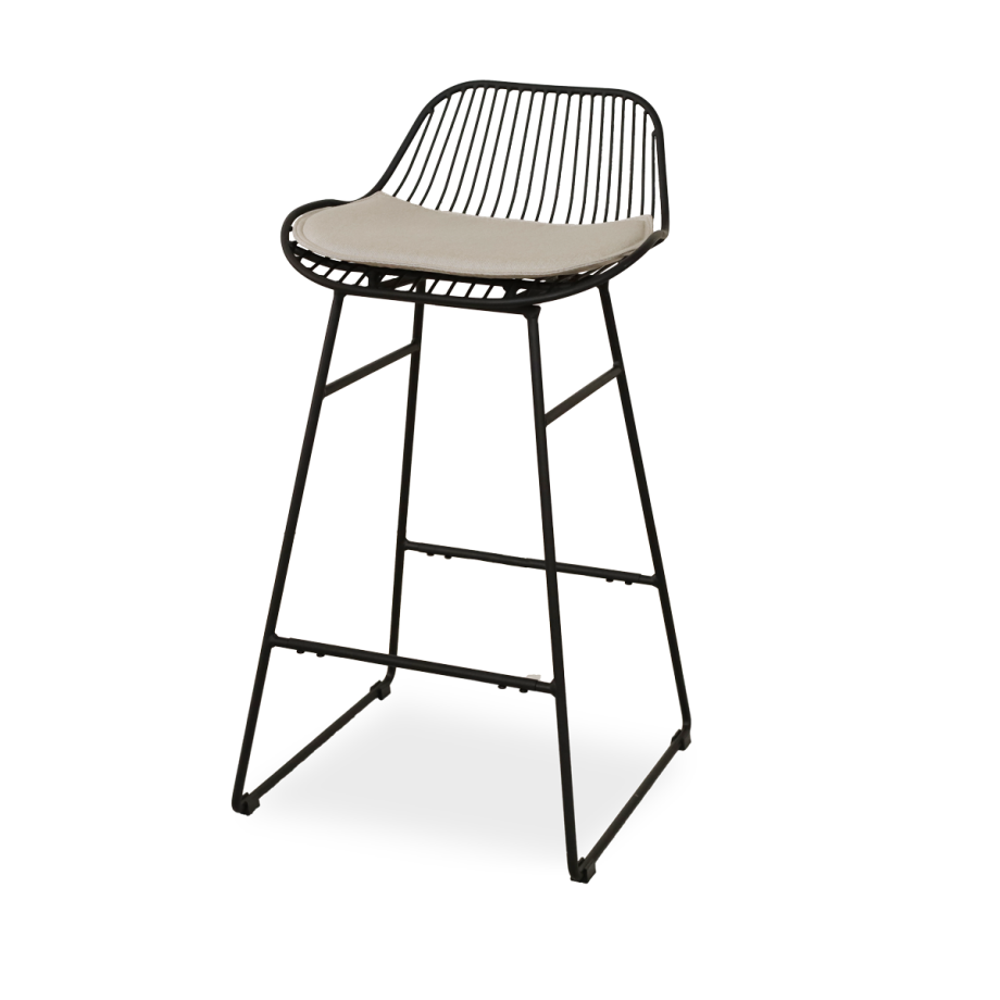 Pleun metalen barkruk zwart - met zitkussen - 65 cm Pleun metalen barkruk zwart - met zitkussen - 65 cm afbeelding 1