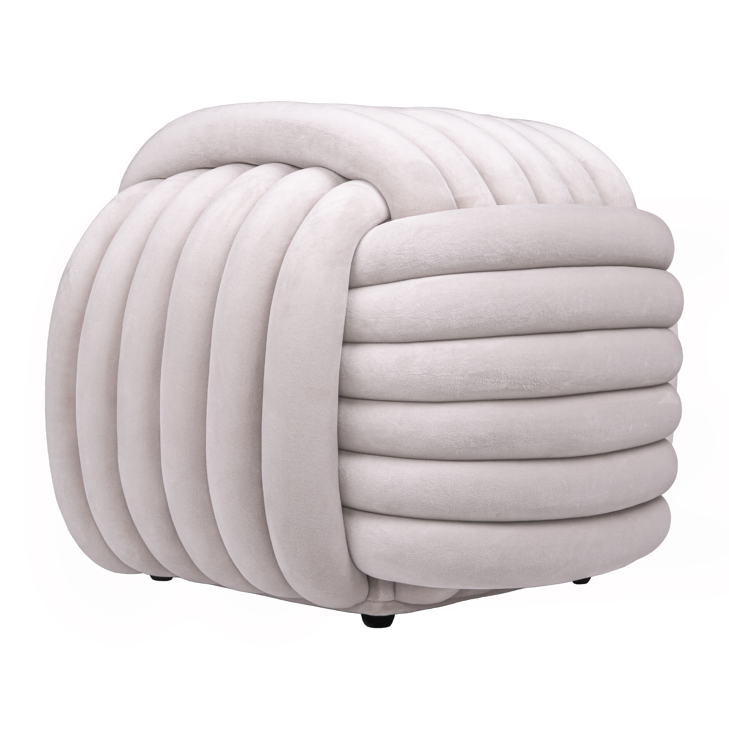 QUVIO Vierkante poef - Geknoopt - 45x45x42 cm - Beige afbeelding 1
