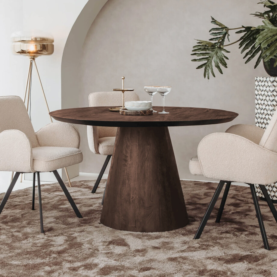 Tower Living Ronde Eettafel 'Premana' Mangohout, 150cm, kleur Bruin Tower Living Ronde Eettafel 'Premana' Mangohout, 150cm, kleur Bruin afbeelding
