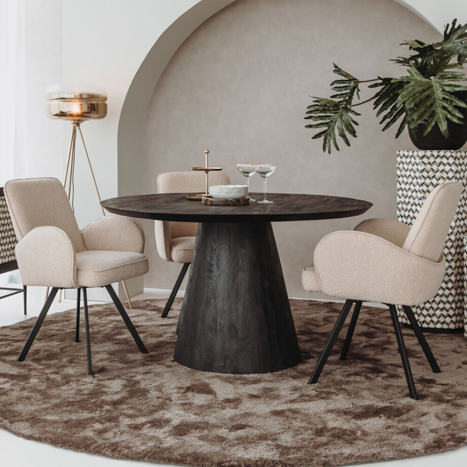 Tower Living Ronde Eettafel 'Premana' Mangohout, 150cm, kleur Zwart afbeelding 1