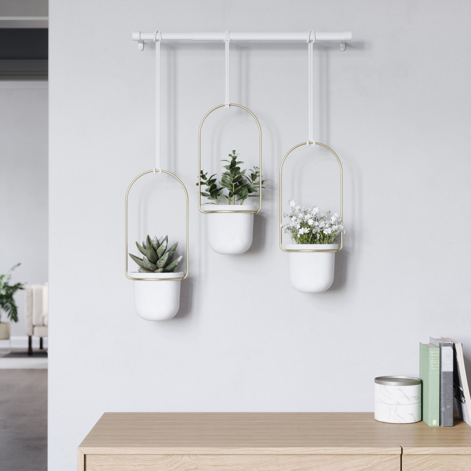 Umbra Hangende Bloempot 'Triflora' Set van 3 stuks, kleur Wit/Goud afbeelding 1