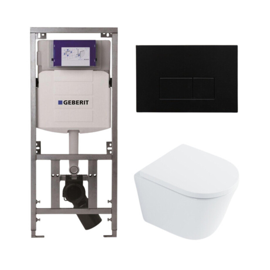 QeramiQ Dely Toiletset - 36.3x51.7cm - diepspoel - rimless - Geberit UP320 inbouwreservoir - met Burda frame - softclose toilet zitting 35 mm - kunstof mat zwarte bedieningsplaat - rechthoekige knoppen - wit glans SW1026255 / SW1159505/0701131/SW706189 QeramiQ Dely Toiletset - 36.3x51.7cm - diepspoel - rimless - Geberit UP320 inbouwreservoir - met Burda frame - softclose toilet zitting 35 mm - kunstof mat zwarte bedieningsplaat - rechthoekige knoppen - wit glans SW1026255 / SW1159505/0701131/SW706189 afbeelding 1
