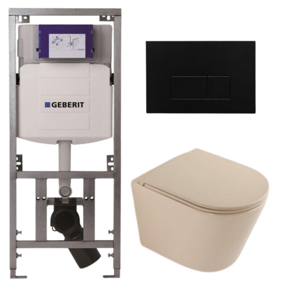 QeramiQ Dely Toiletset - 36.3x51.7cm - diepspoel - rimless - Geberit UP320 inbouwreservoir - softclose toilet zitting - kunstof mat zwarte bedieningsplaat - rechthoekige knoppen - mat beige SW1000764/SW1000770/0701131/SW706189 QeramiQ Dely Toiletset - 36.3x51.7cm - diepspoel - rimless - Geberit UP320 inbouwreservoir - softclose toilet zitting - kunstof mat zwarte bedieningsplaat - rechthoekige knoppen - mat beige SW1000764/SW1000770/0701131/SW706189 afbeelding 1