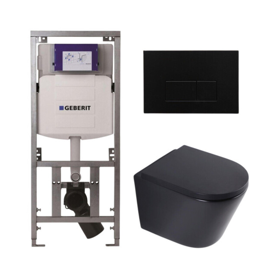 QeramiQ Dely Toiletset - 36.3x51.7cm - diepspoel - rimless - Geberit UP320 inbouwreservoir - softclose toilet zitting 35 mm - kunstof mat zwarte bedieningsplaat - rechthoekige knoppen - mat zwart SW1026253/SW1000769/0701131/SW706189 QeramiQ Dely Toiletset - 36.3x51.7cm - diepspoel - rimless - Geberit UP320 inbouwreservoir - softclose toilet zitting 35 mm - kunstof mat zwarte bedieningsplaat - rechthoekige knoppen - mat zwart SW1026253/SW1000769/0701131/SW706189 afbeelding 1