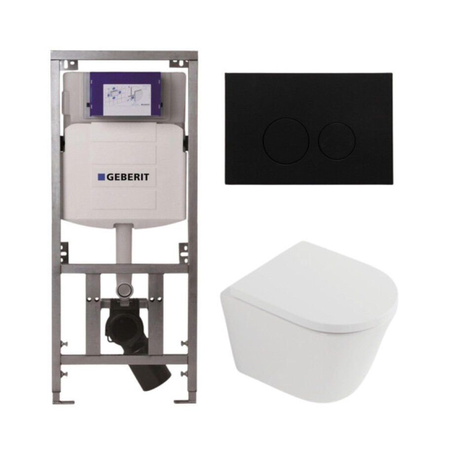 QeramiQ Dely Toiletset - 36.3x51.7cm - diepspoel - rimless - Geberit UP320 inbouwreservoir - softclose toilet zitting 35 mm - kunststof mat zwarte bedieningsplaat - ronde knoppen - mat wit SW1026254/SW1000767/0701131/SW706188 QeramiQ Dely Toiletset - 36.3x51.7cm - diepspoel - rimless - Geberit UP320 inbouwreservoir - softclose toilet zitting 35 mm - kunststof mat zwarte bedieningsplaat - ronde knoppen - mat wit SW1026254/SW1000767/0701131/SW706188 afbeelding 1