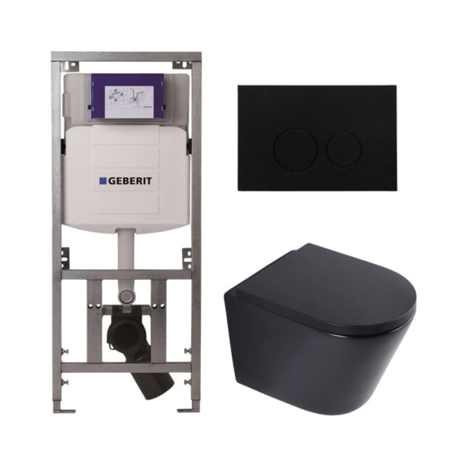 QeramiQ Dely Toiletset - 36.3x51.7cm - diepspoel - rimless - Geberit UP320 inbouwreservoir - softclose toilet zitting 35 mm - kunststof mat zwarte bedieningsplaat - ronde knoppen - mat zwart SW1026253/SW1000769/0701131/SW706188 QeramiQ Dely Toiletset - 36.3x51.7cm - diepspoel - rimless - Geberit UP320 inbouwreservoir - softclose toilet zitting 35 mm - kunststof mat zwarte bedieningsplaat - ronde knoppen - mat zwart SW1026253/SW1000769/0701131/SW706188 afbeelding 1