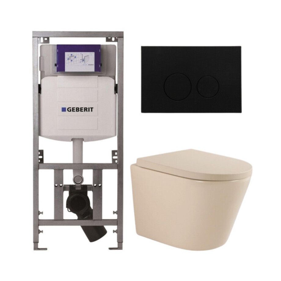QeramiQ Dely Toiletset - 36.3x51.7cm - diepspoel - rimless - Geberit UP320 inbouwreservoir - softclose toilet zitting 35 mm - kunststof mat zwarte bedieningsplaat - ronde knoppen - mat beige SW1000764/SW1000771/0701131/SW706188 QeramiQ Dely Toiletset - 36.3x51.7cm - diepspoel - rimless - Geberit UP320 inbouwreservoir - softclose toilet zitting 35 mm - kunststof mat zwarte bedieningsplaat - ronde knoppen - mat beige SW1000764/SW1000771/0701131/SW706188 afbeelding 1