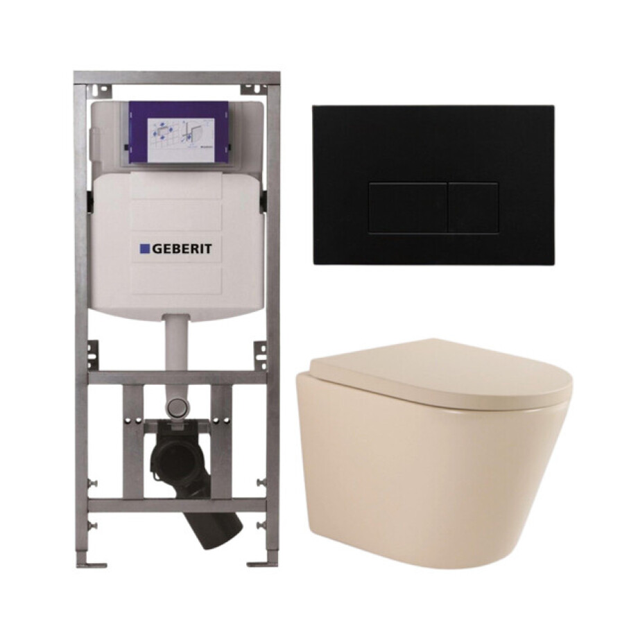 QeramiQ Dely Toiletset - 36.3x51.7cm - diepspoel - rimless - Geberit UP320 inbouwreservoir - softclose toilet zitting 35 mm - kunstof mat zwarte bedieningsplaat - rechthoekige knoppen - mat beige SW1000764/SW1000771/0701131/SW706189 QeramiQ Dely Toiletset - 36.3x51.7cm - diepspoel - rimless - Geberit UP320 inbouwreservoir - softclose toilet zitting 35 mm - kunstof mat zwarte bedieningsplaat - rechthoekige knoppen - mat beige SW1000764/SW1000771/0701131/SW706189 afbeelding 1