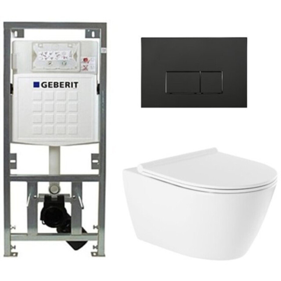 QeramiQ Salina Toiletset - rimless - Geberit inbouwreservoir - diepspoel wandcloset - softclose - quickrelease - bedieningspaneel met rechthoekige knoppen - mat zwart - wit 0701131/SW706189/sw96855/sw96857/ QeramiQ Salina Toiletset - rimless - Geberit inbouwreservoir - diepspoel wandcloset - softclose - quickrelease - bedieningspaneel met rechthoekige knoppen - mat zwart - wit 0701131/SW706189/sw96855/sw96857/ afbeelding 1