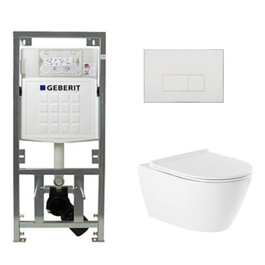 QeramiQ Salina Toiletset - rimless - Geberit inbouwreservoir - diepspoel wandcloset - softclose - quickrelease - bedieningspaneel met rechthoekige knoppen - glans wit 0701131/SW96855/SW96857/SW706187 QeramiQ Salina Toiletset - rimless - Geberit inbouwreservoir - diepspoel wandcloset - softclose - quickrelease - bedieningspaneel met rechthoekige knoppen - glans wit 0701131/SW96855/SW96857/SW706187 afbeelding 1