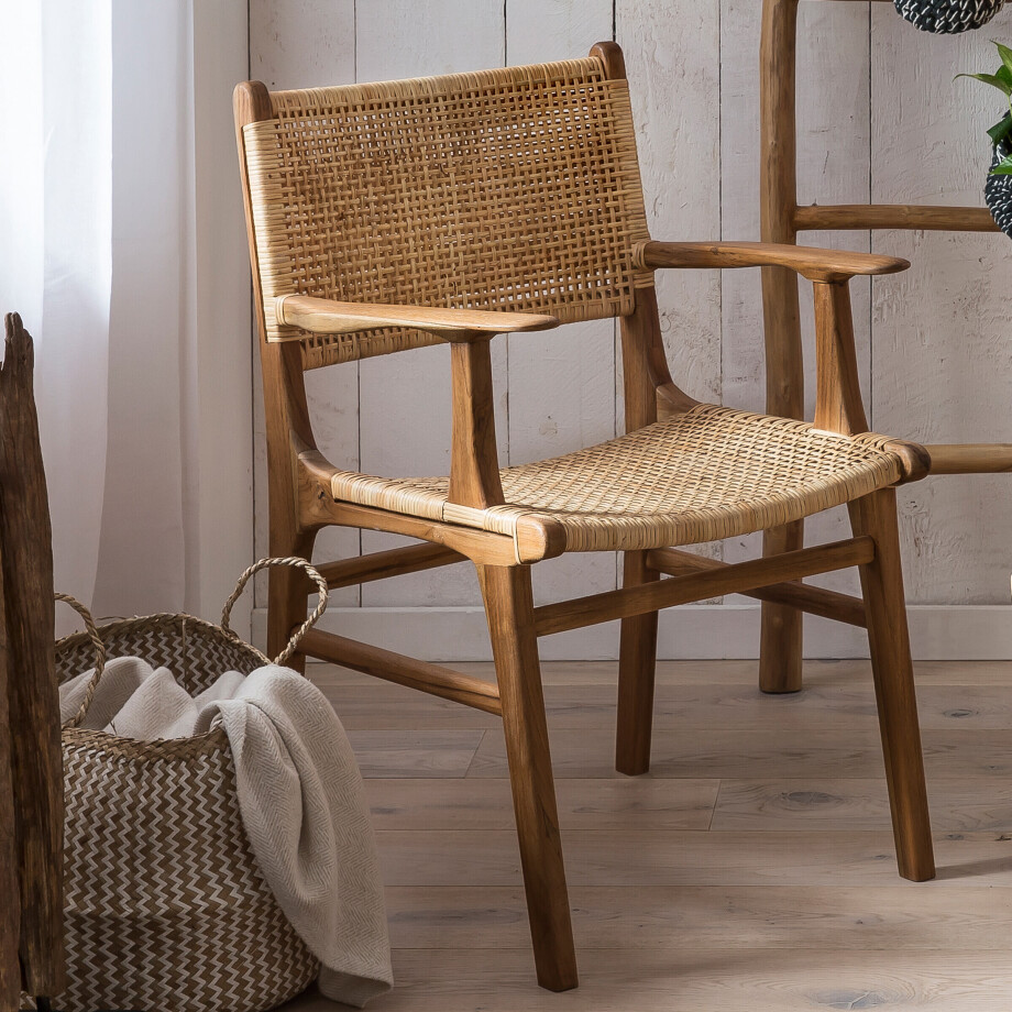 Artistiq Eetkamerstoel 'Ervin' Teakhout en rotan afbeelding 