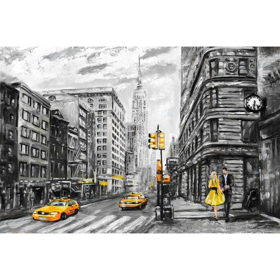 queence Artprint op linnen New York Wanddecoratie, zwart, wit, getekend, Amerika, premium canvasstof afbeelding 1