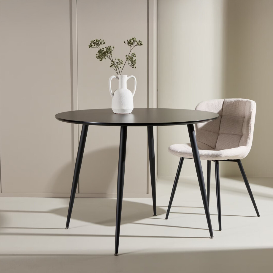 Nohr Ronde Eettafel 'Quennel' 100cm, MDF, kleur Zwart Nohr Ronde Eettafel 'Quennel' 100cm, MDF, kleur Zwart afbeelding 1