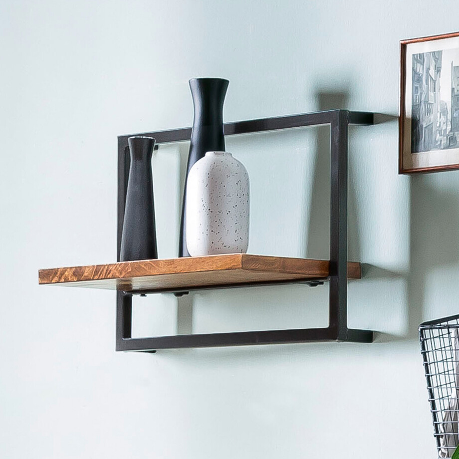 Artistiq Wandrek 'Jossue' Mangohout en metaal, 35 x 65cm Artistiq Wandrek 'Jossue' Mangohout en metaal, 35 x 65cm afbeelding