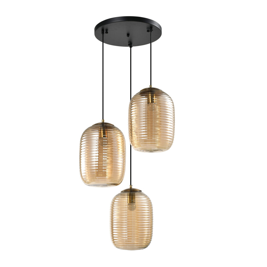 QUVIO Eettafel hanglamp - 3 lichts - Metaal - Glas - Bruin QUVIO Eettafel hanglamp - 3 lichts - Metaal - Glas - Bruin afbeelding 1