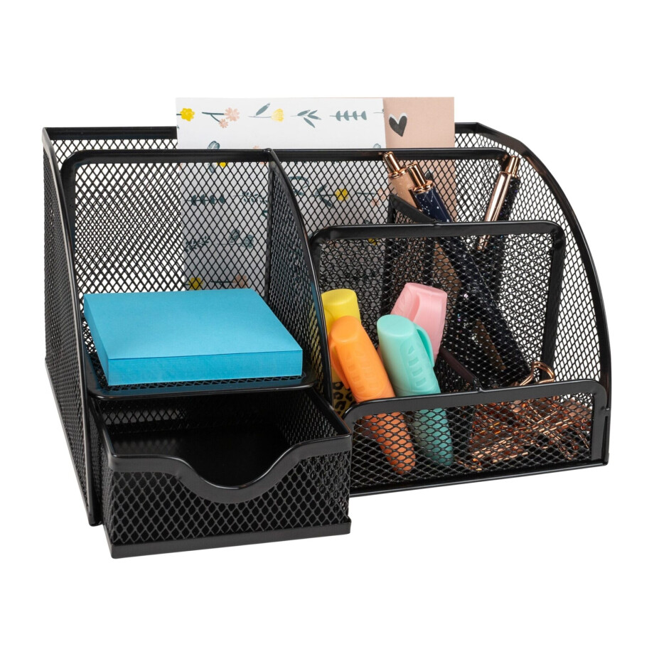 QUVIO Bureau organizer - 5 vakken + 1 lade - Draadstaal afbeelding 1