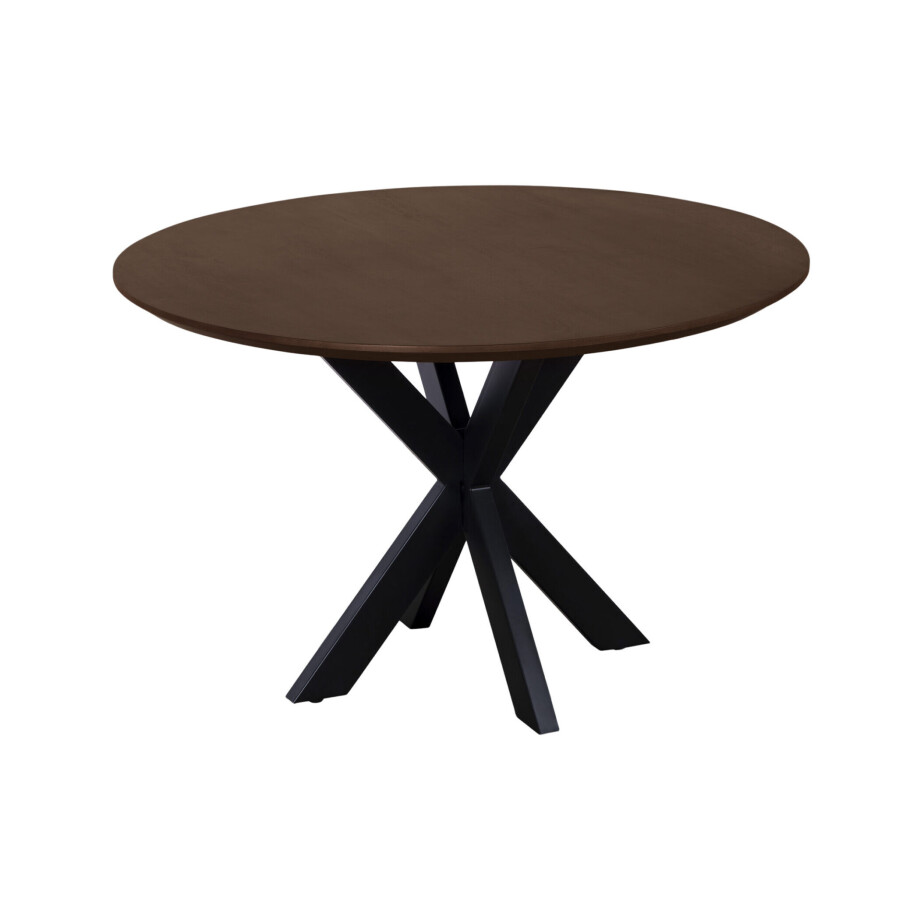 QUVIO Eettafel Sofia - Rond - Ø 130 cm - Stalen kruispoot - FSC® gecertificeerd mangohout - Bruin afbeelding 1