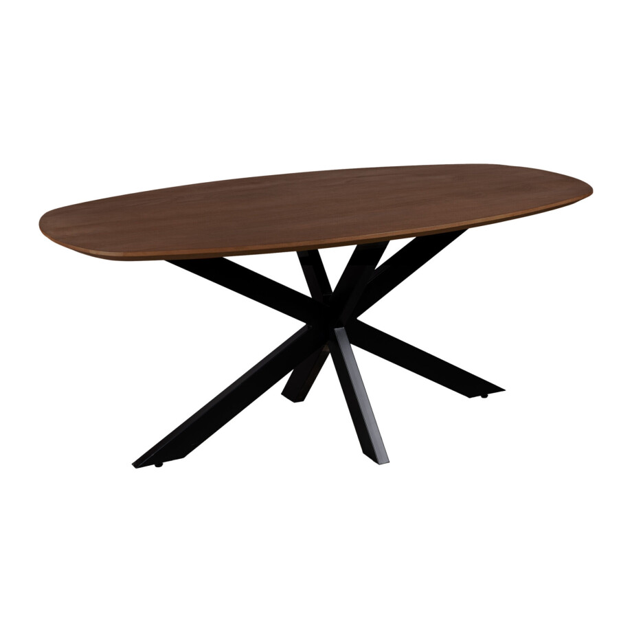 QUVIO Eettafel Sofia - Deens Ovaal - 220 x 110 cm - Stalen kruispoot - FSC® gecertificeerd mangohout - Bruin afbeelding 1