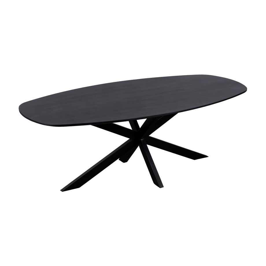 QUVIO Eettafel Sofia - Deens ovaal - 220x110 cm - Stalen kruispoot - FSC®-gecertificeerd mangohout - Zwart afbeelding 1