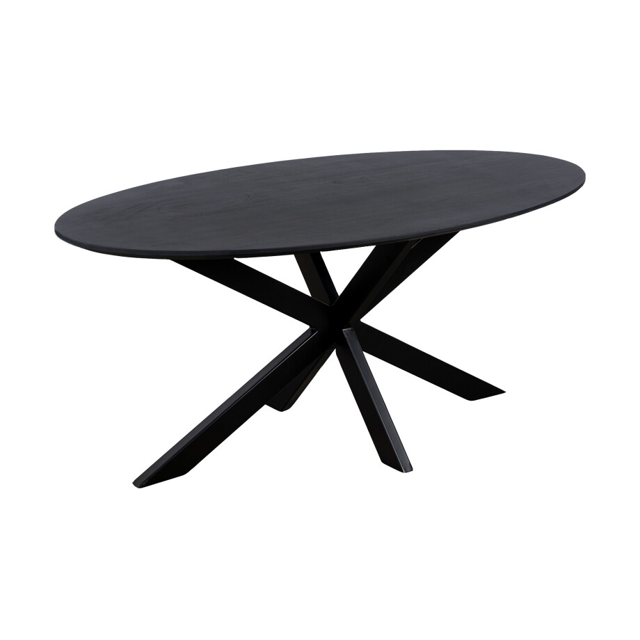 QUVIO Eettafel Sofia - Ovaal - 160x90 cm - Stalen kruispoot - FSC® gecertificeerd mangohout - Zwart afbeelding 1