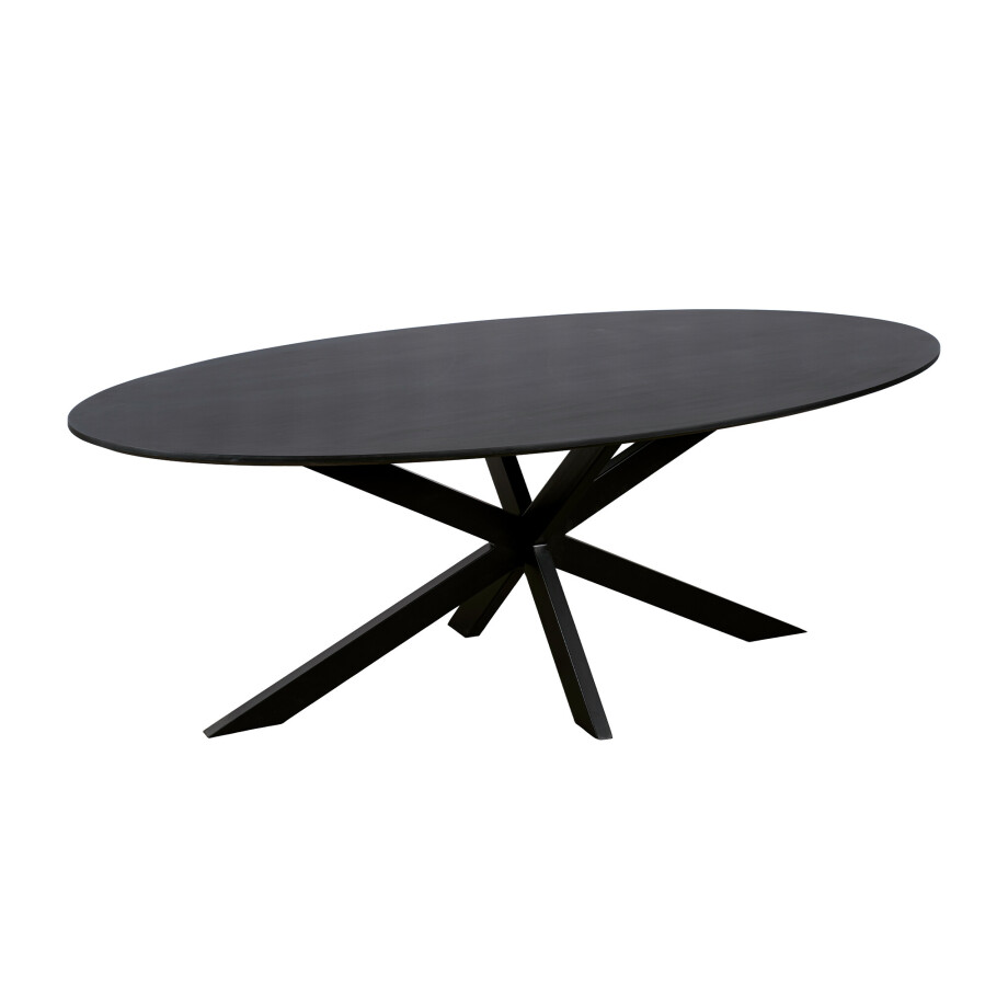 QUVIO Eettafel Sofia- Ovaal - 220x100 cm - Stalen kruispoot - FSC®-gecertificeerd mangohout - Zwart afbeelding 1